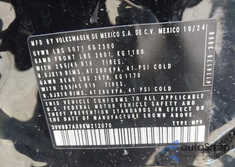 2024 Volkswagen Tiguan 2.0T Se R-Line Black from USA, damaged, VIN 3VV8B7AX9RM212070